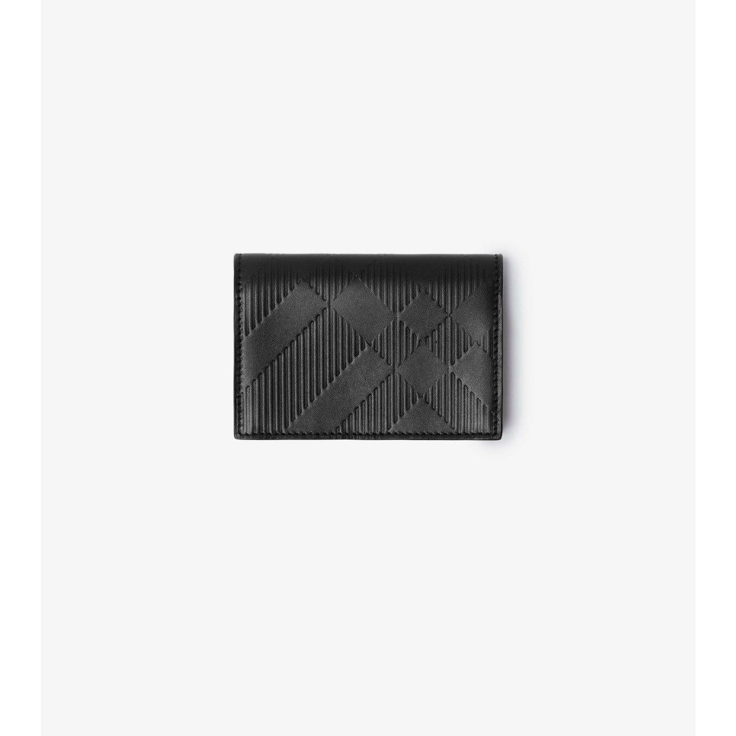 Embossed Check Bifold Card Case in Black Men, Leather Burberry