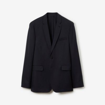 Burberry Wool Slim Fit Tailored Jacket In Dark Navy