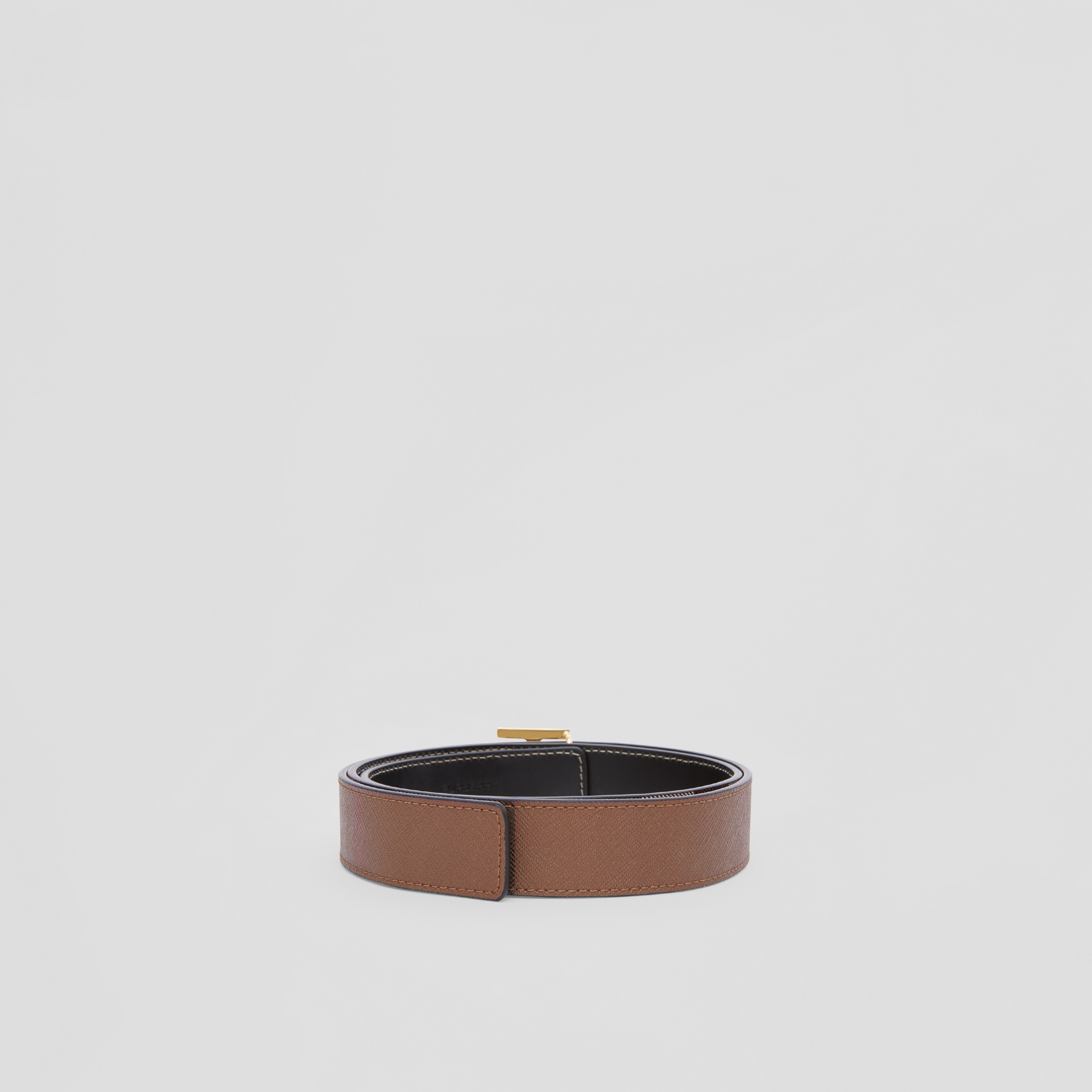 Check and Leather Reversible TB Belt in Dark Birch Brown - Women | Burberry® Official - 4