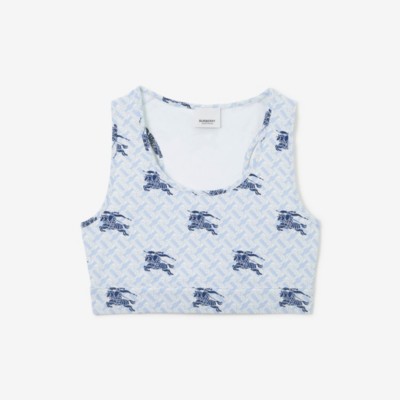 Burberry Ekd Monogram Stretch Nylon Cropped Top In Navy