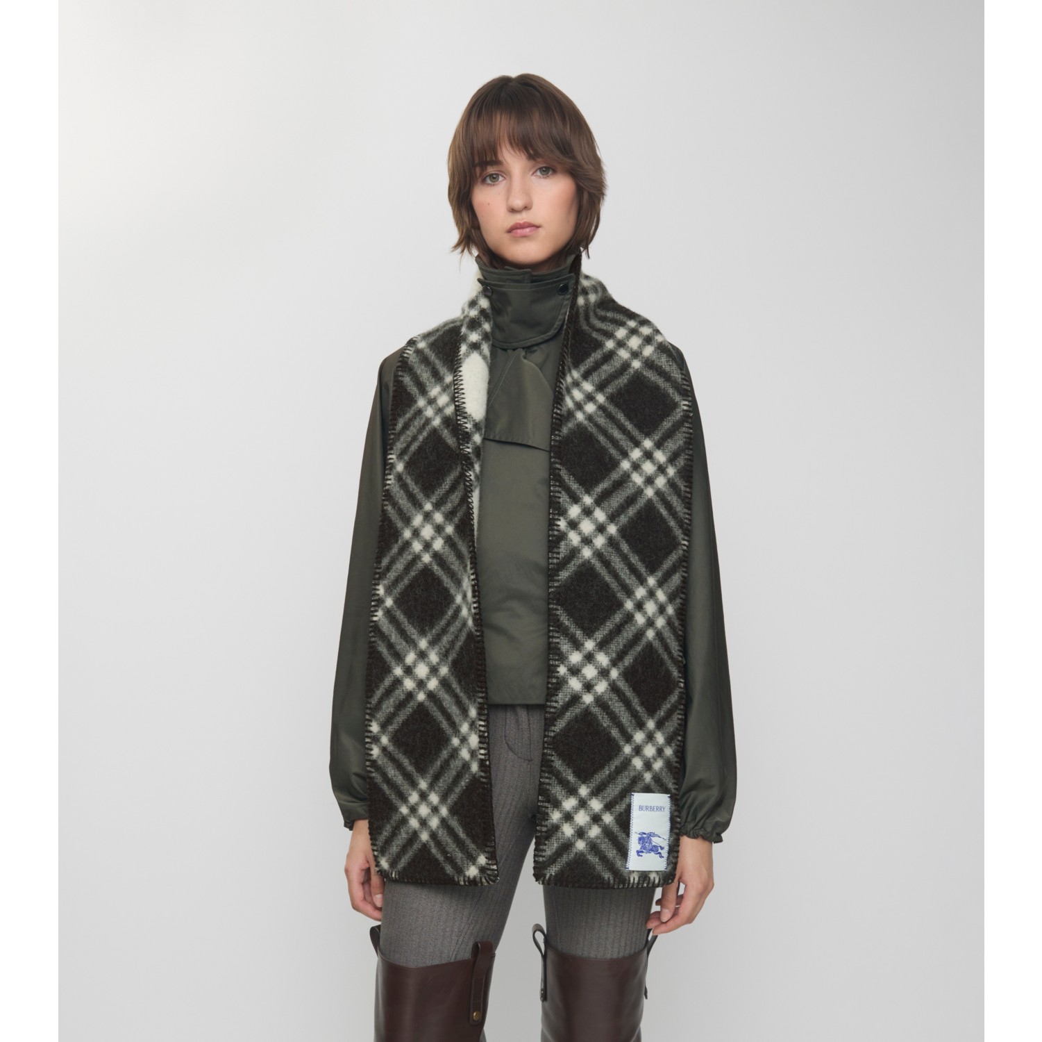 Narrow Check Wool Scarf