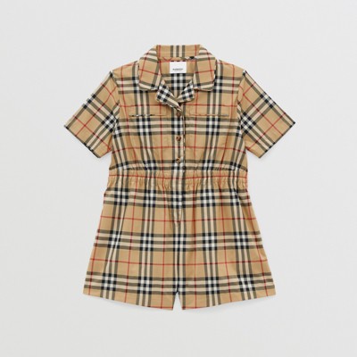 Burberry Vintage Check Stretch-cotton Twill Playsuit In Archive Beige