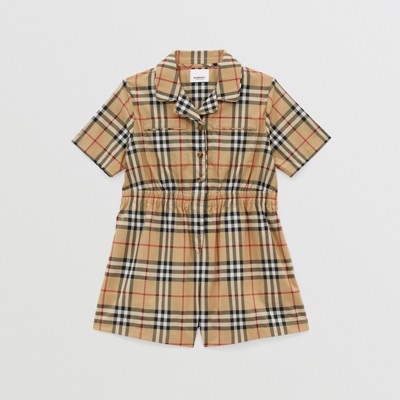 BURBERRY BURBERRY CHILDRENS VINTAGE CHECK STRETCH COTTON TWILL PLAYSUIT