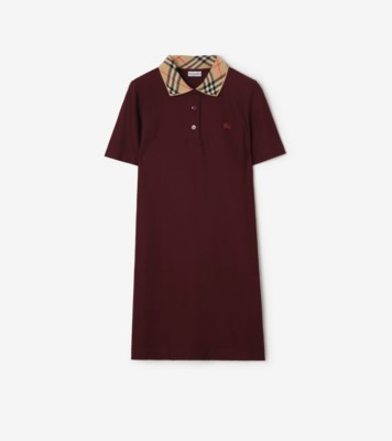Check Collar Cotton Polo Shirt Dress in Vineyard red - Women | Burberry® Official