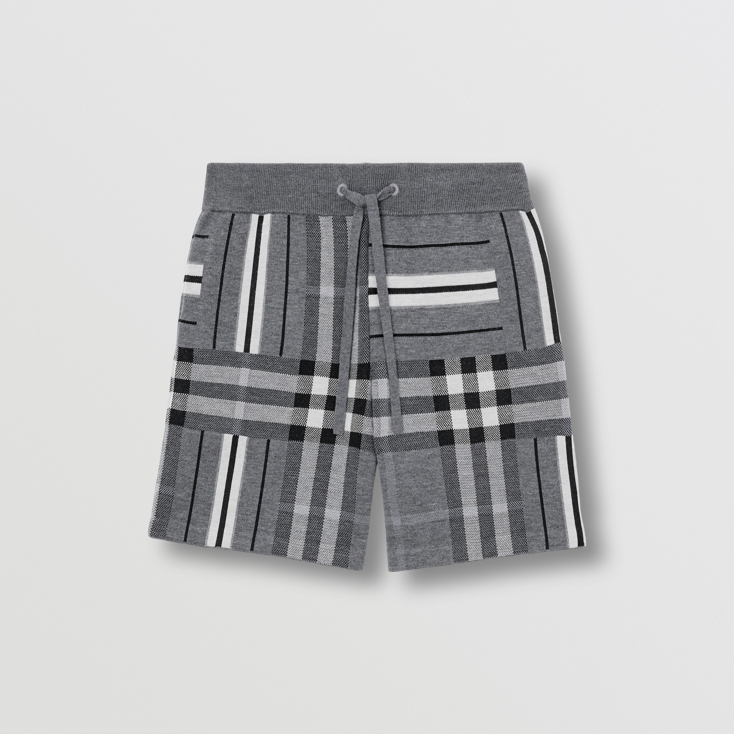 Check and Stripe Wool Blend Jacquard Shorts in Dark Grey Melange - Men | Burberry® Official - 4