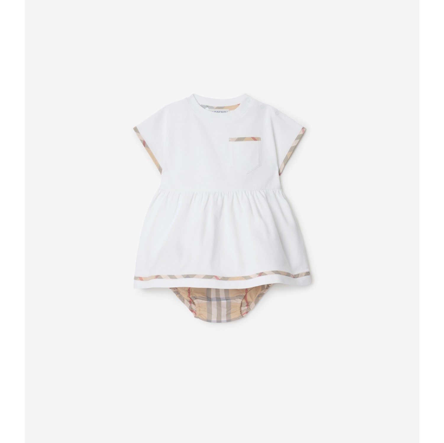 Check Trim Cotton Dress with Bloomers