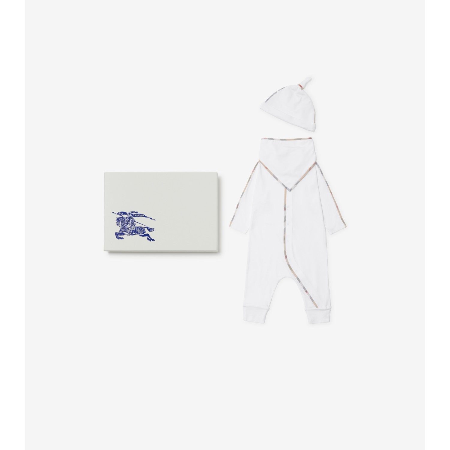 Stretch Cotton Three piece Baby Gift Set in White Children Burberry Official