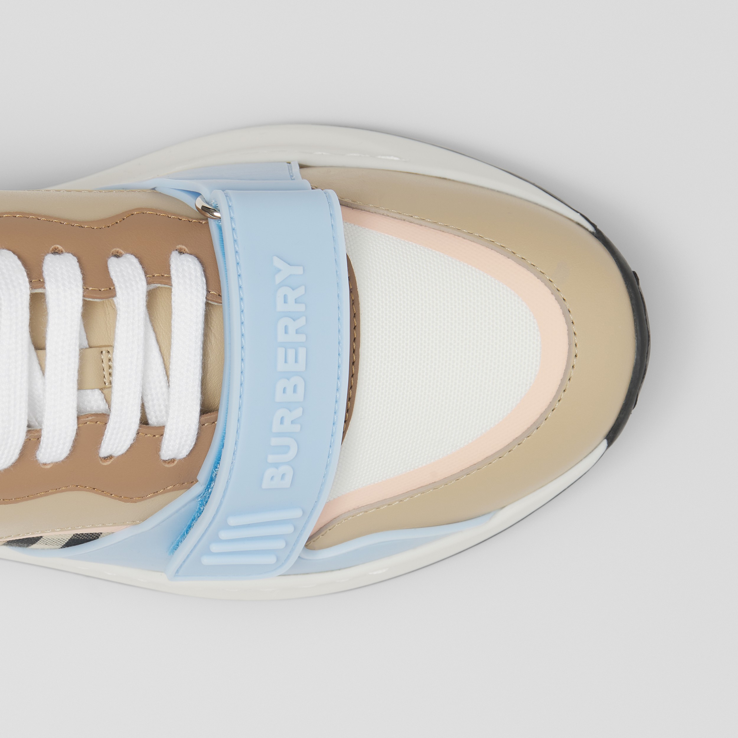 Check Cotton, Canvas and Leather Sneakers in Pale Blue/soft Fawn | Burberry® Official - 2
