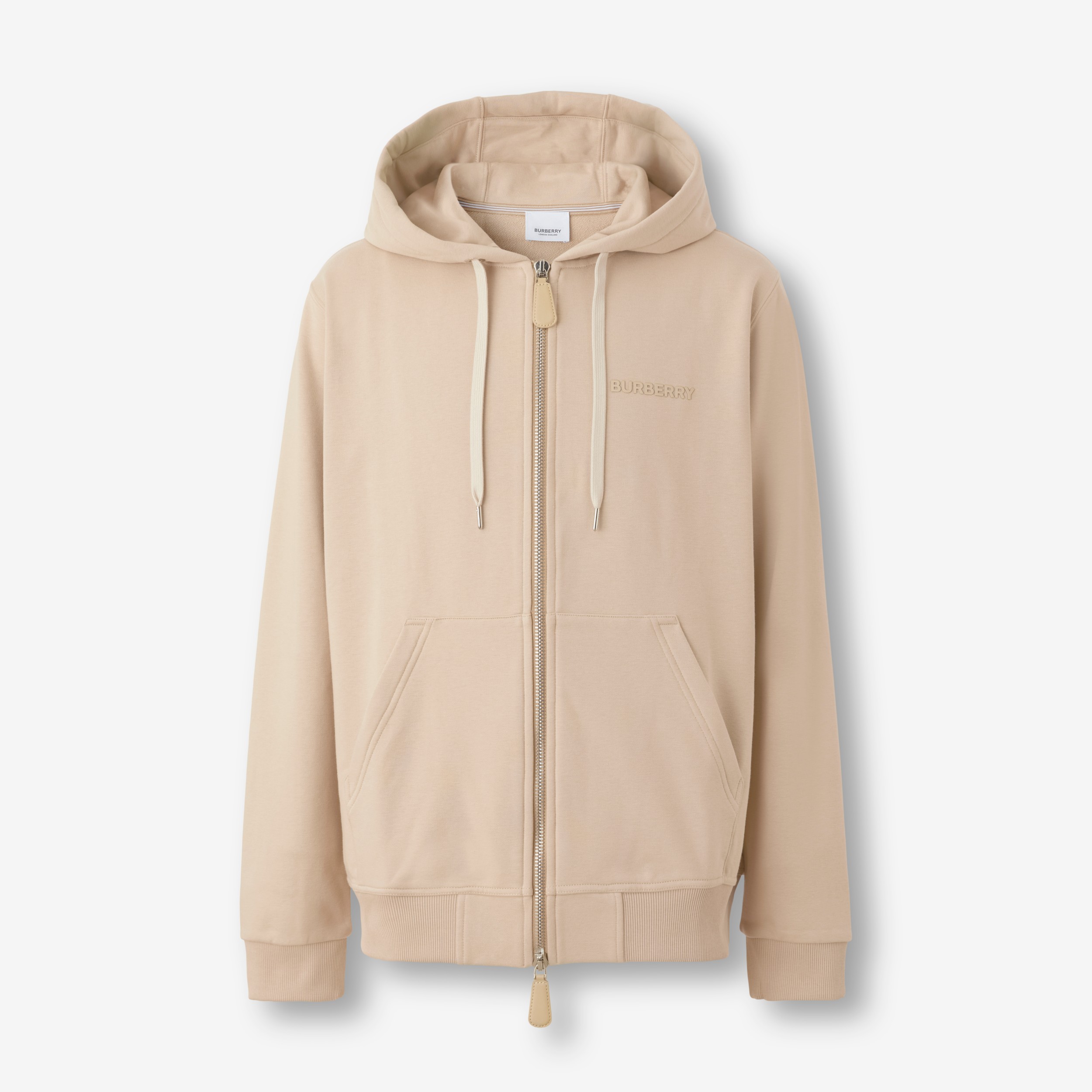 Logo Print Stretch Cotton Zip Hoodie in Soft Fawn - Men | Burberry® Official