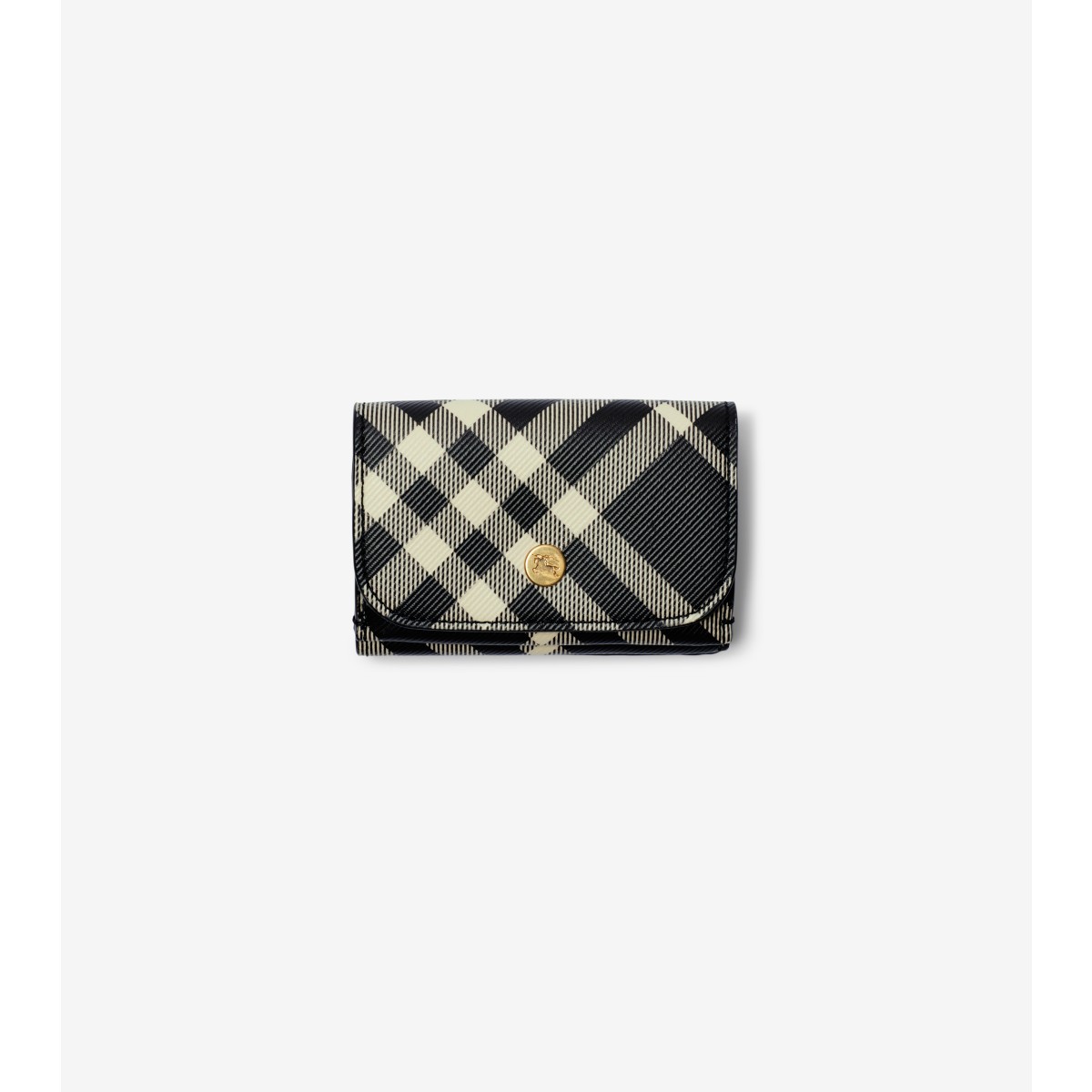 Shop Burberry Check Compact Wallet In Black/calico