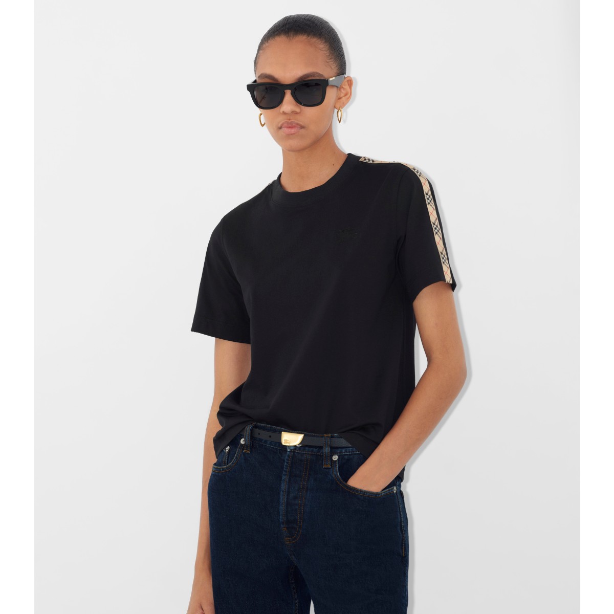  Check Trim Cotton T-shirt