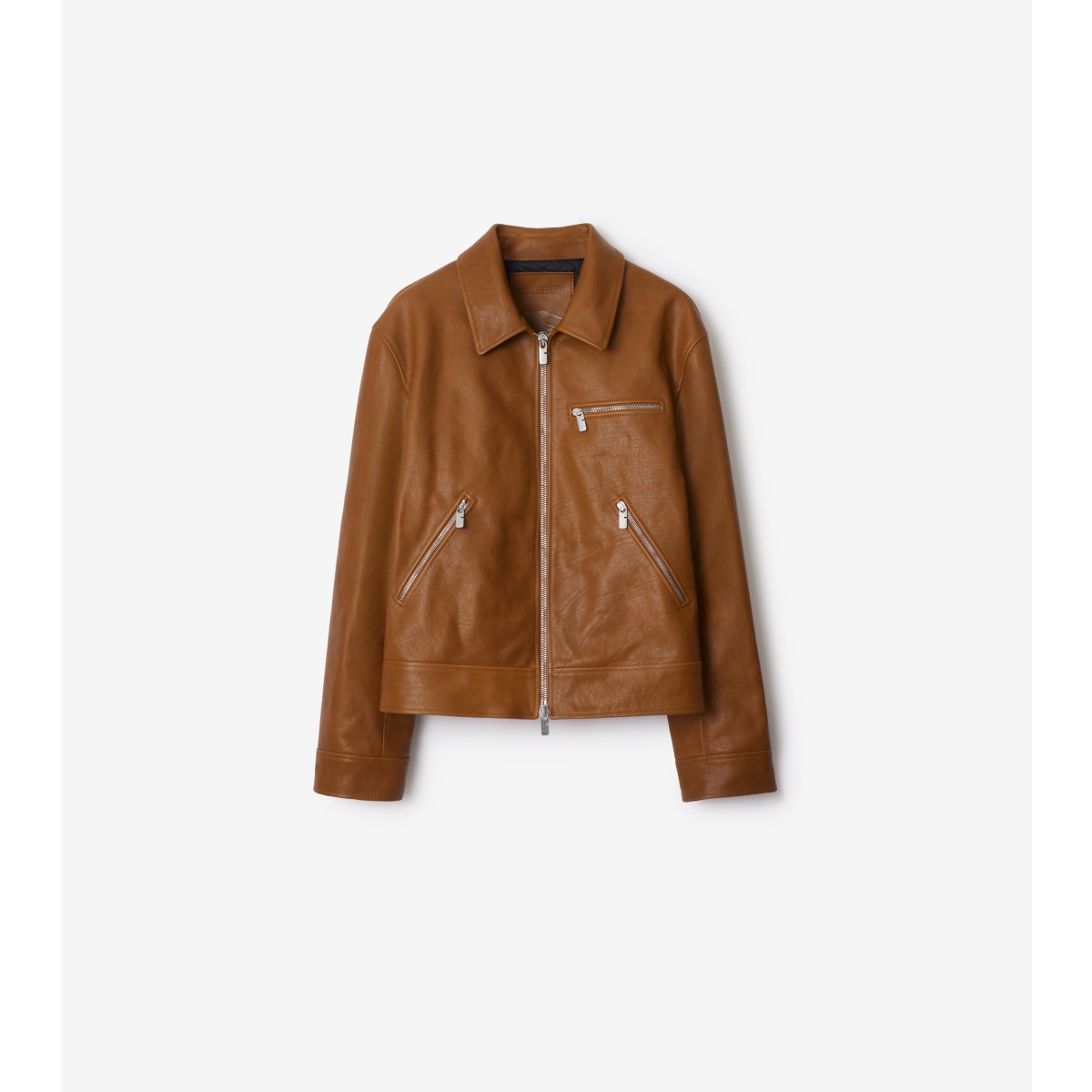 Shop Burberry Shearling Collar Leather Jacket In Hazel