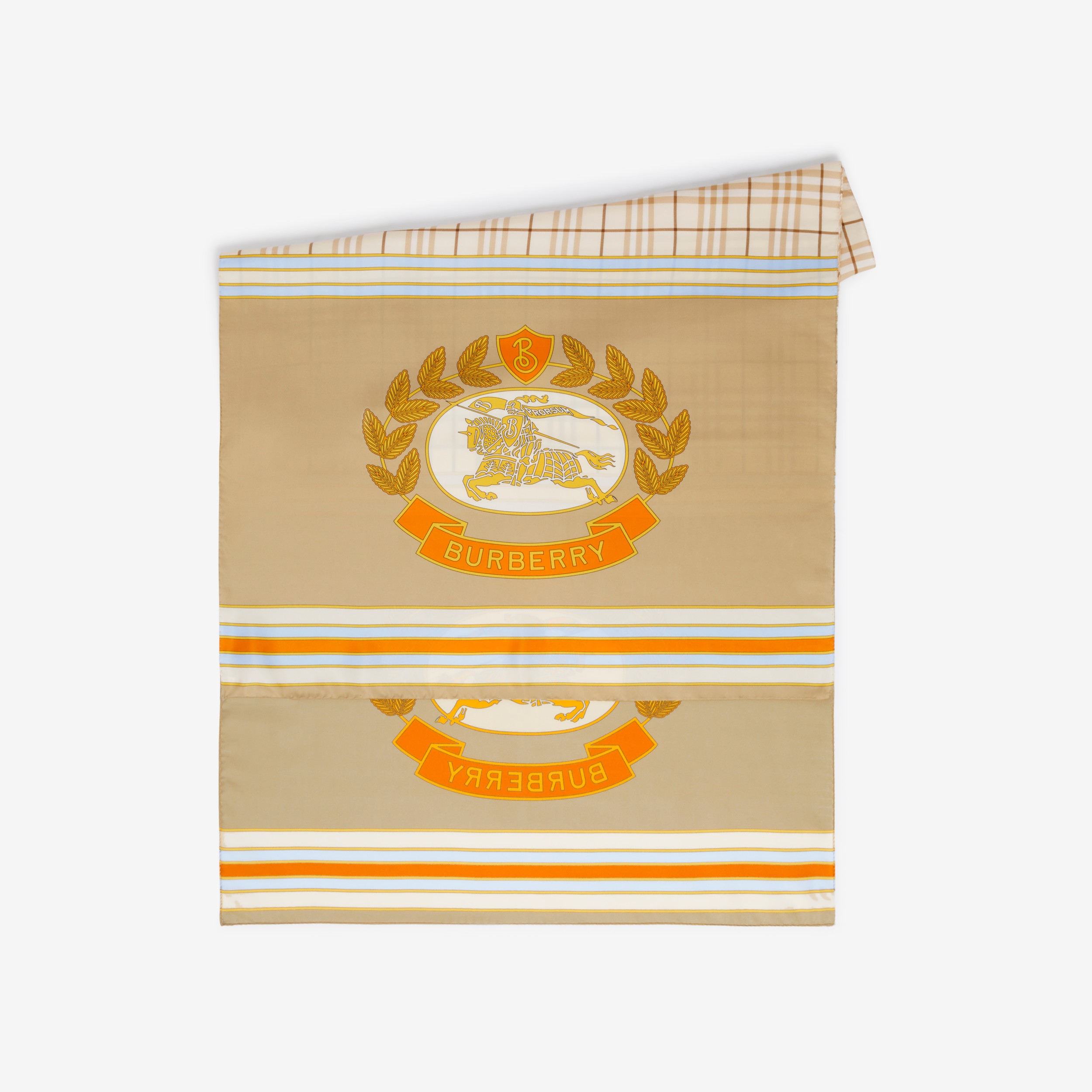 Check and EKD Print Silk Scarf in Soft Fawn/bright Orange | Burberry® Official - 2