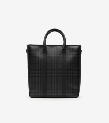 City Check North South Tote in Iron grey - Men, Technical, Cotton | Burberry® Official