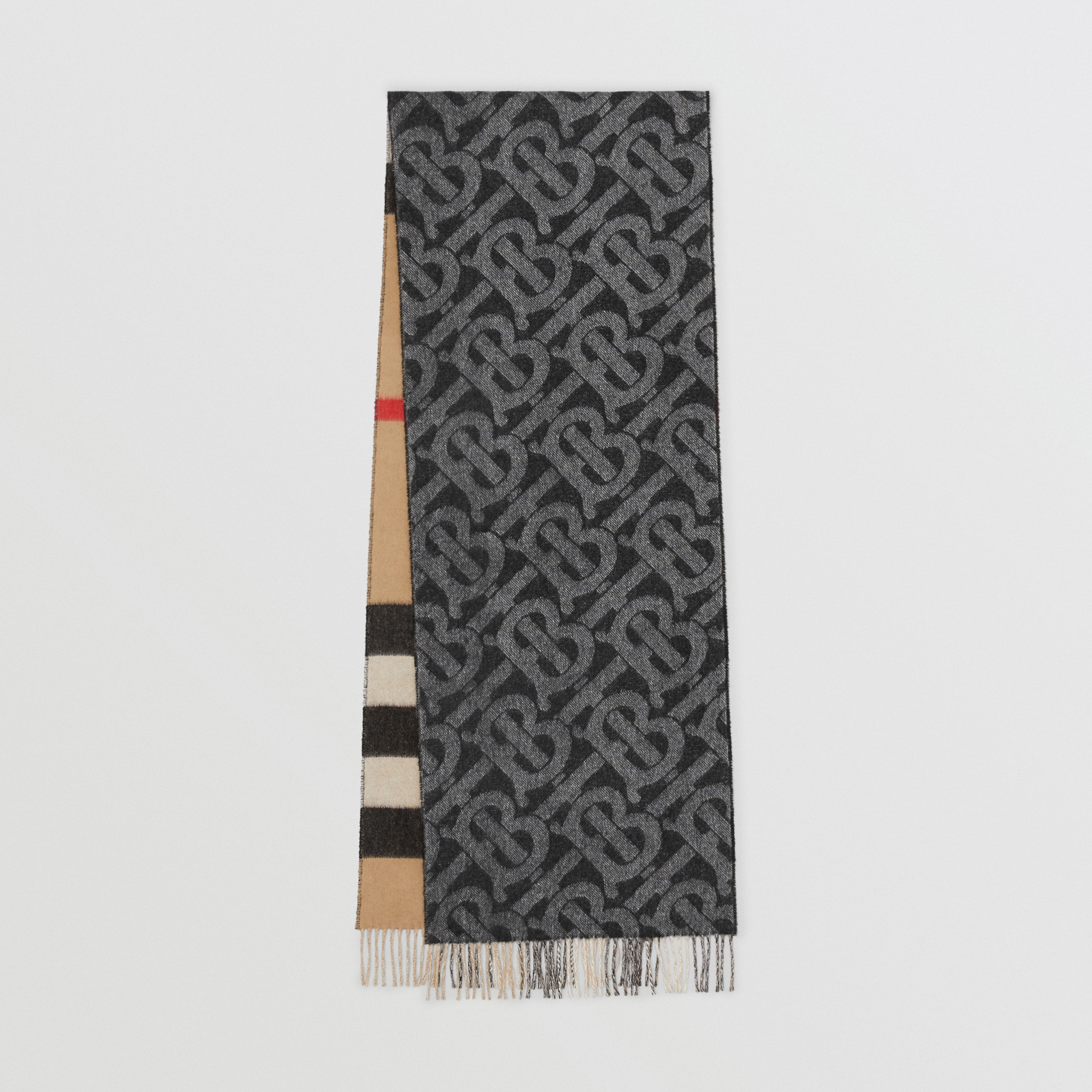 Sciarpa reversibile in cashmere con motivo tartan e motivo monogramma (Nero/bianco) | Sito ufficiale Burberry® - 1