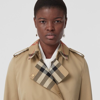 Check Panel Cotton Gabardine Trench Coat In Honey - Women | Burberry ...