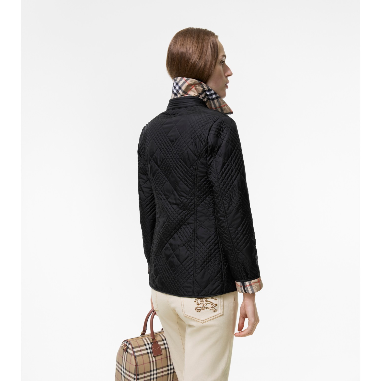Micro Check-stitch Nylon Jacket in Black - Women | Burberry® Official