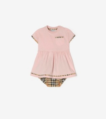 Check Trim Cotton Dress with Bloomers in Bouquet pink - Children | Burberry® Official