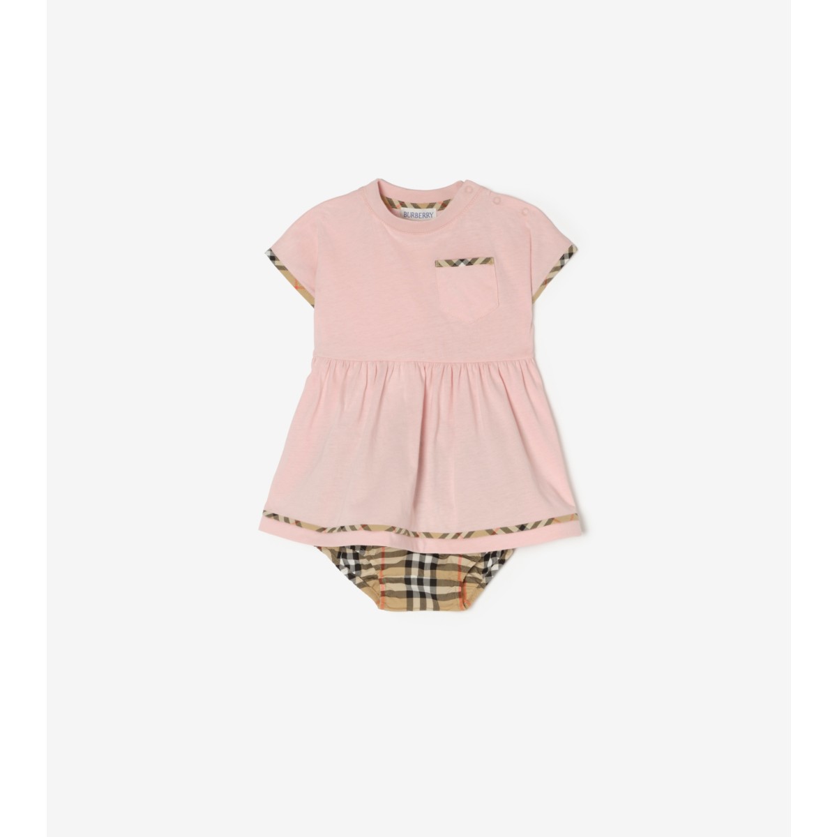  Check Trim Cotton Dress with Bloomers