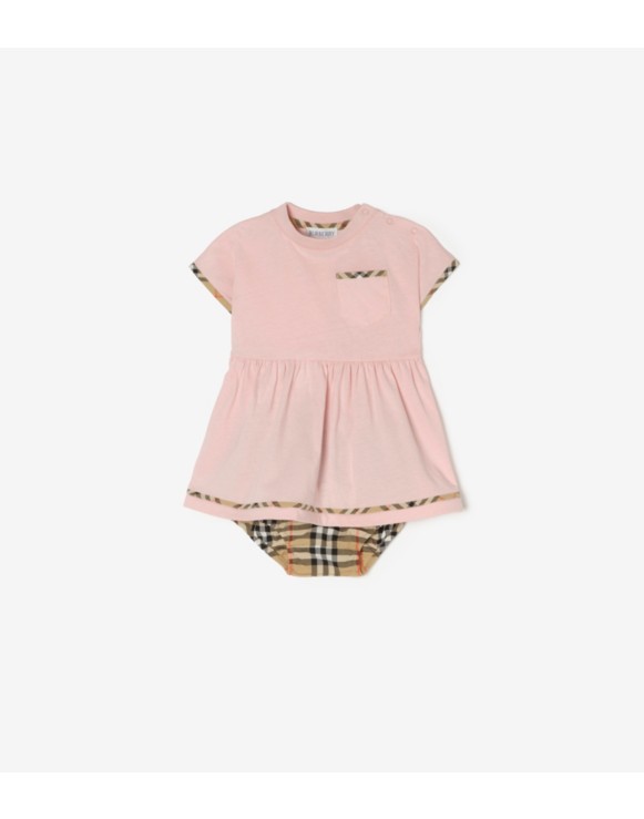 Baumwollkleid und Höschen mit Check-Besatz