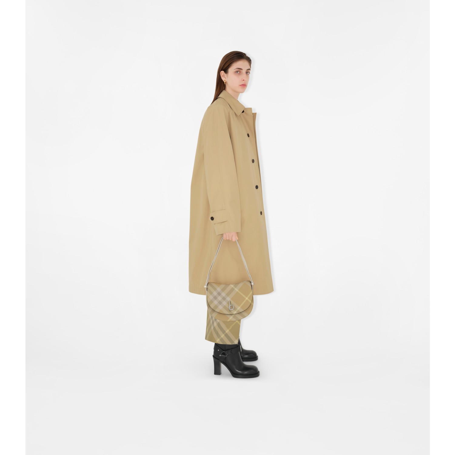 Long Cotton Blend Car Coat in Flax - Women, Cotton Gabardine | Burberry®  Official