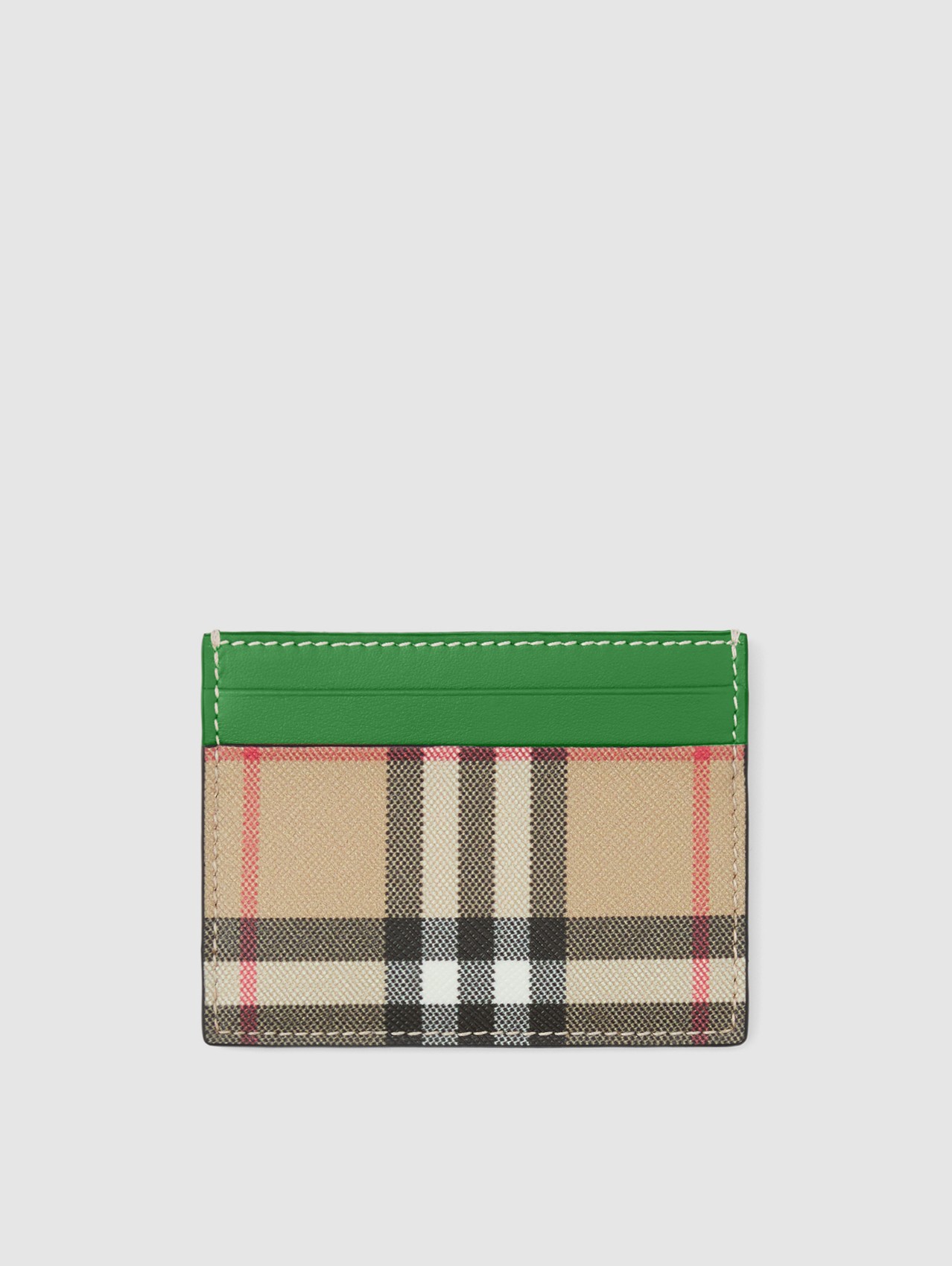 Vintage Check and Leather Card Case in Archive Beige/ivy Green