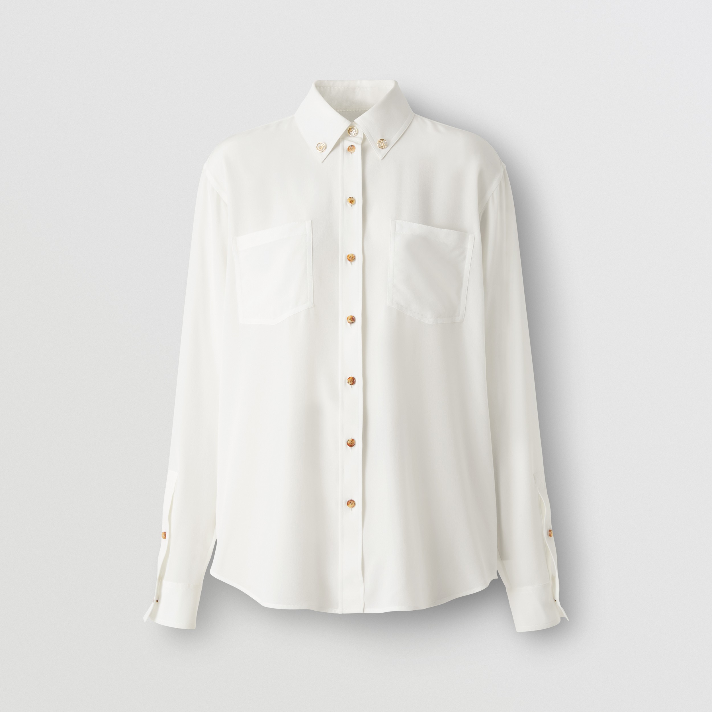 Monogram Motif Silk Oversized Shirt in Natural White - Women | Burberry® Official - 4
