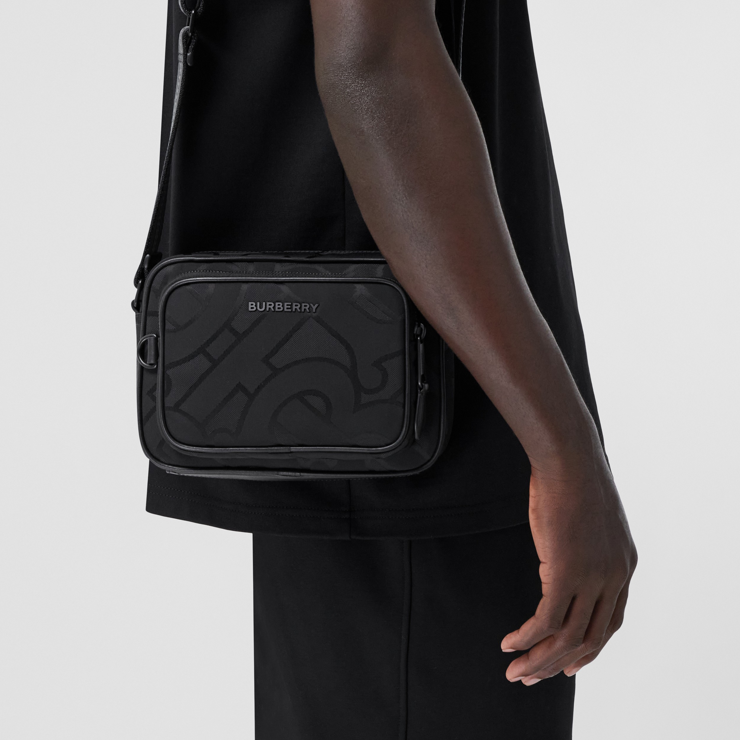 Monogram Recycled Polyester Crossbody Bag in Black - Men | Burberry® Official - 3