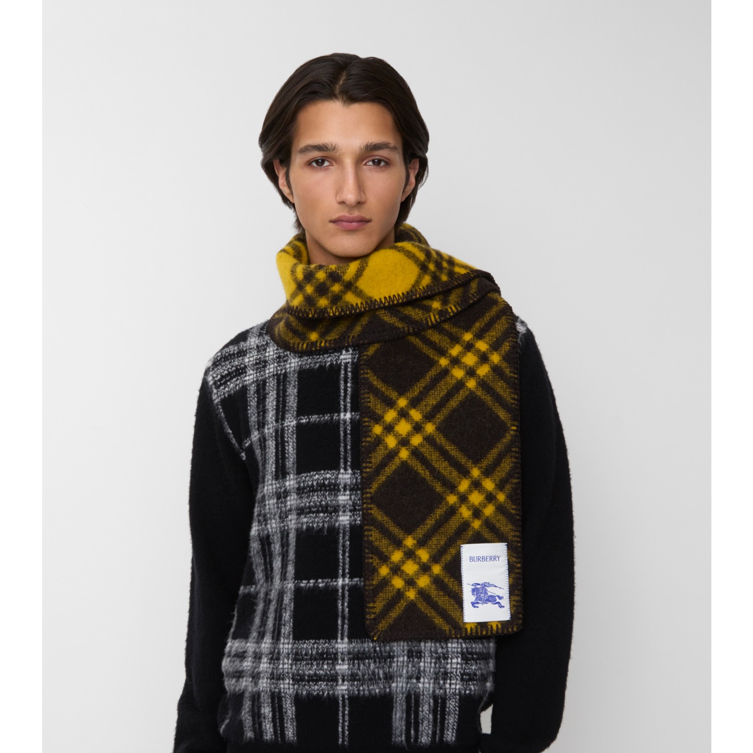 Narrow Check Wool Scarf