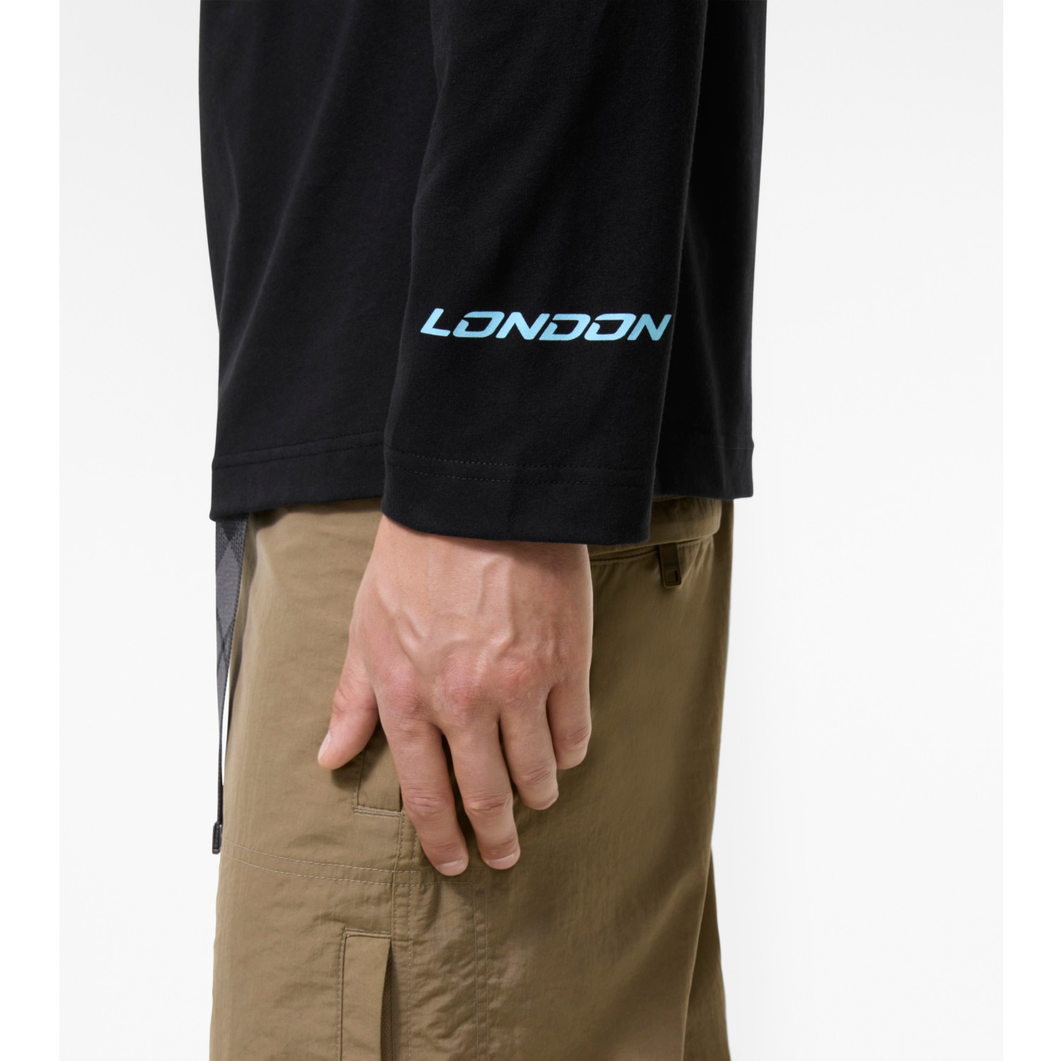 ロングスリーブ ロンドンマップ コットンTシャツ (ブラック) - メンズ