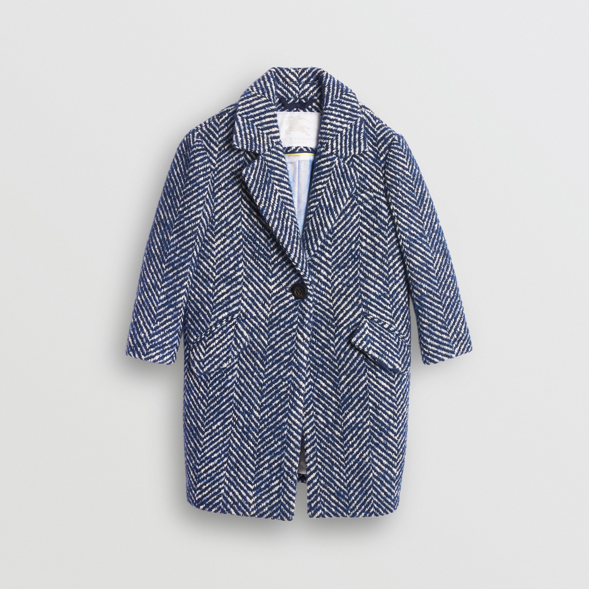 Herringbone Wool Cotton Blend Tailored Coat in Navy Burberry United