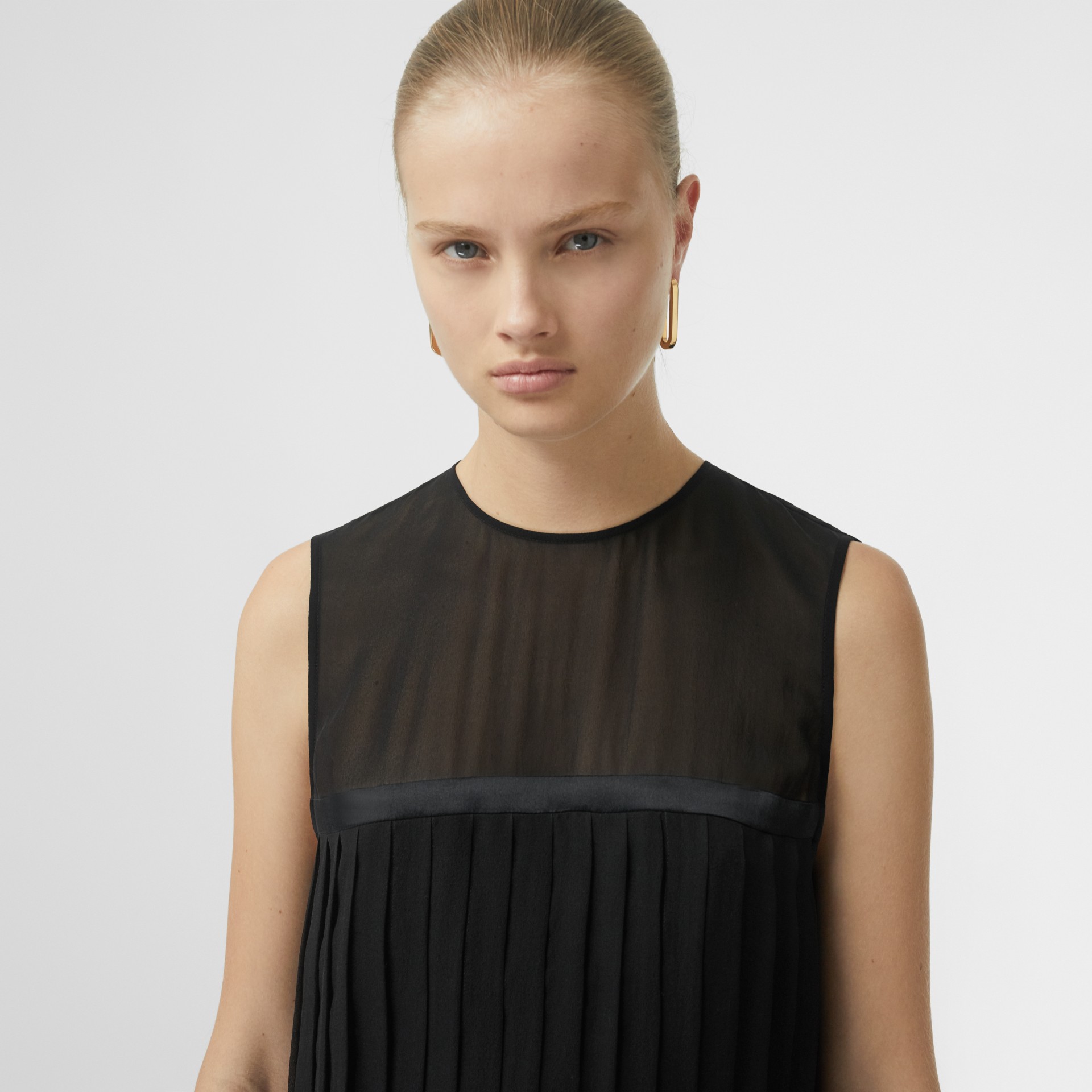 Sleeveless Pleated Silk Georgette Top in Black - Women | Burberry ...