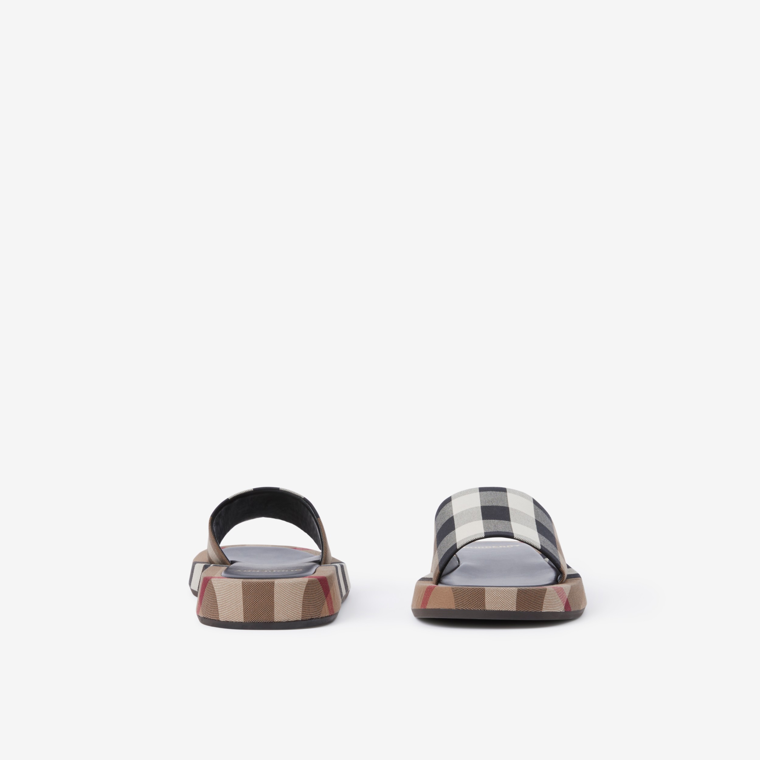 Exaggerated Check Cotton Platform Slides in Birch Brown Women