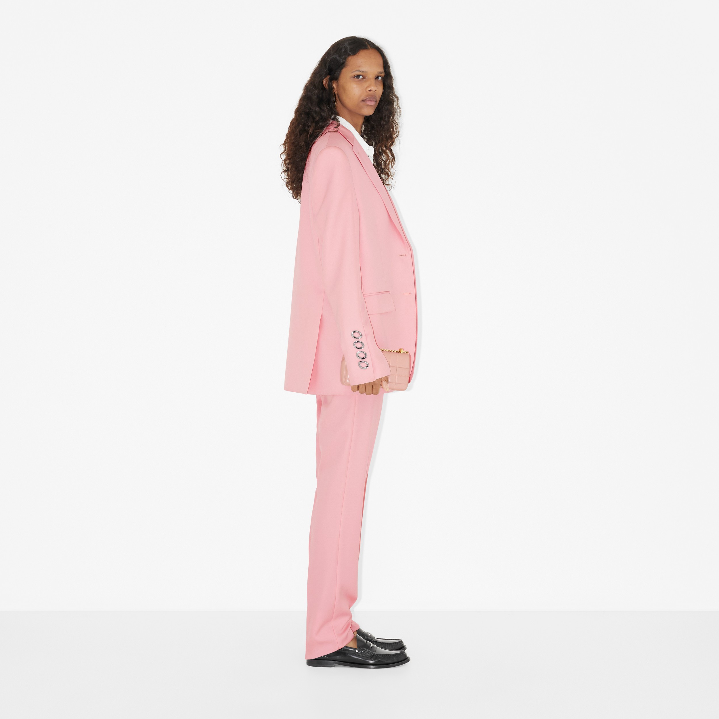 Chain-link Detail Grain de Poudre Wool Tailored Jacket in Seashell Pink - Women | Burberry® Official - 3