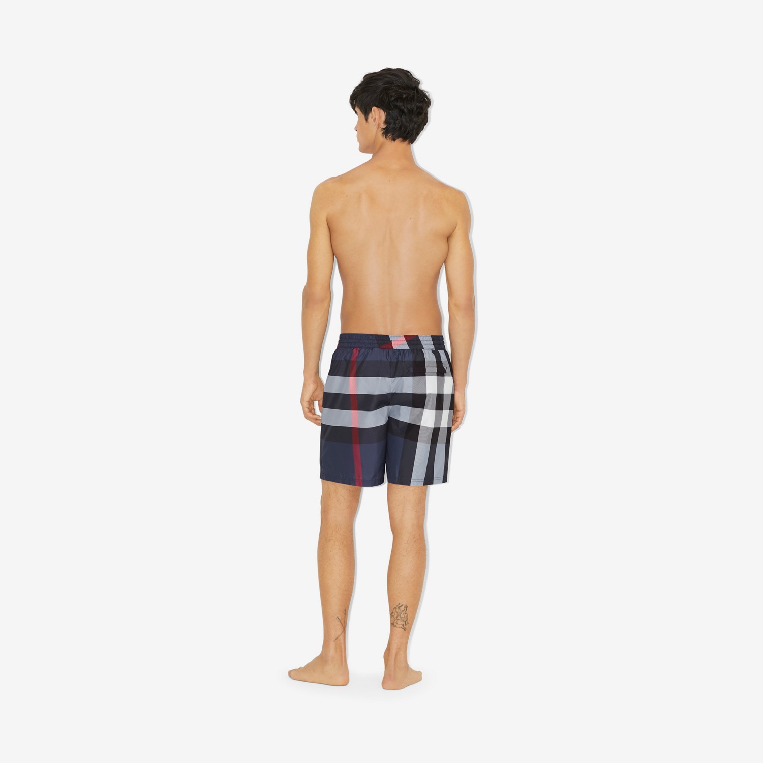 格纹游泳裤 (碳蓝色) - 男士 | Burberry® 博柏利官网