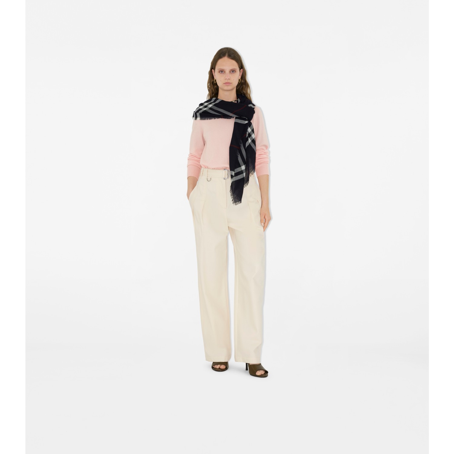Wide Check Wool Scarf