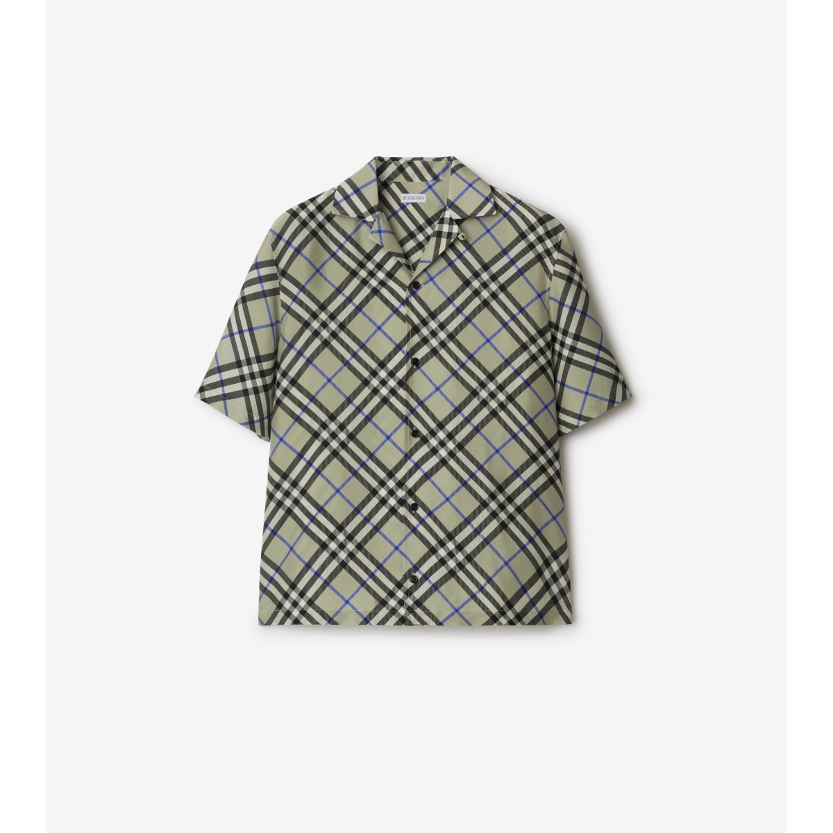 Shop Burberry Oversized Check Silk Shirt In Lichen