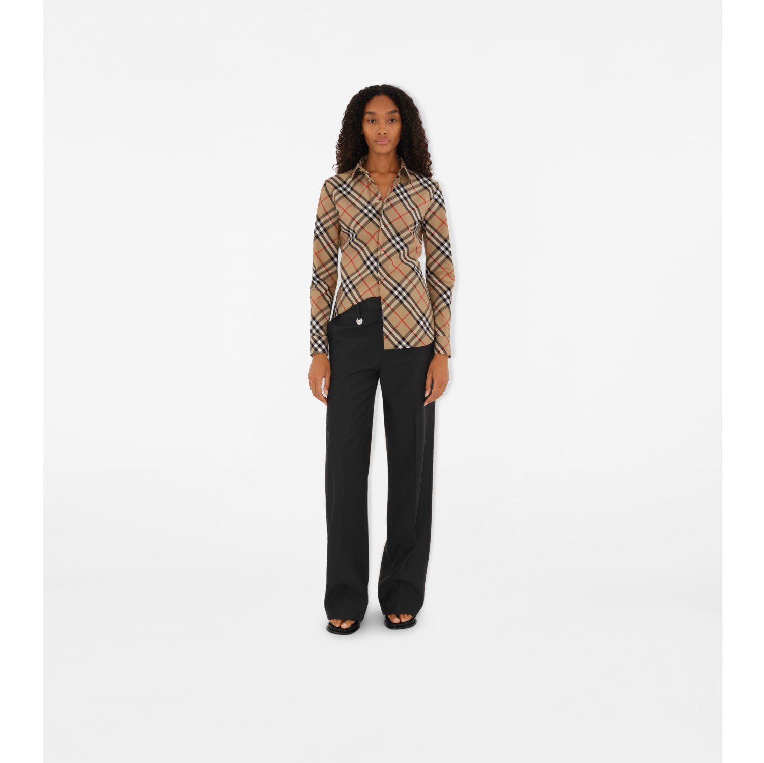 Slim Fit Check Cotton Shirt in Sand Women Burberry Official