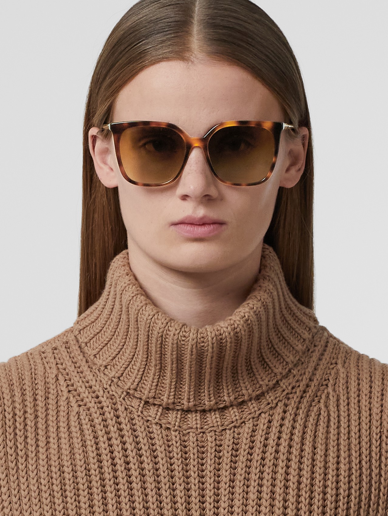 Icon Stripe Detail Oversized Square Frame Sunglasses in Dark Tortoiseshell Amber