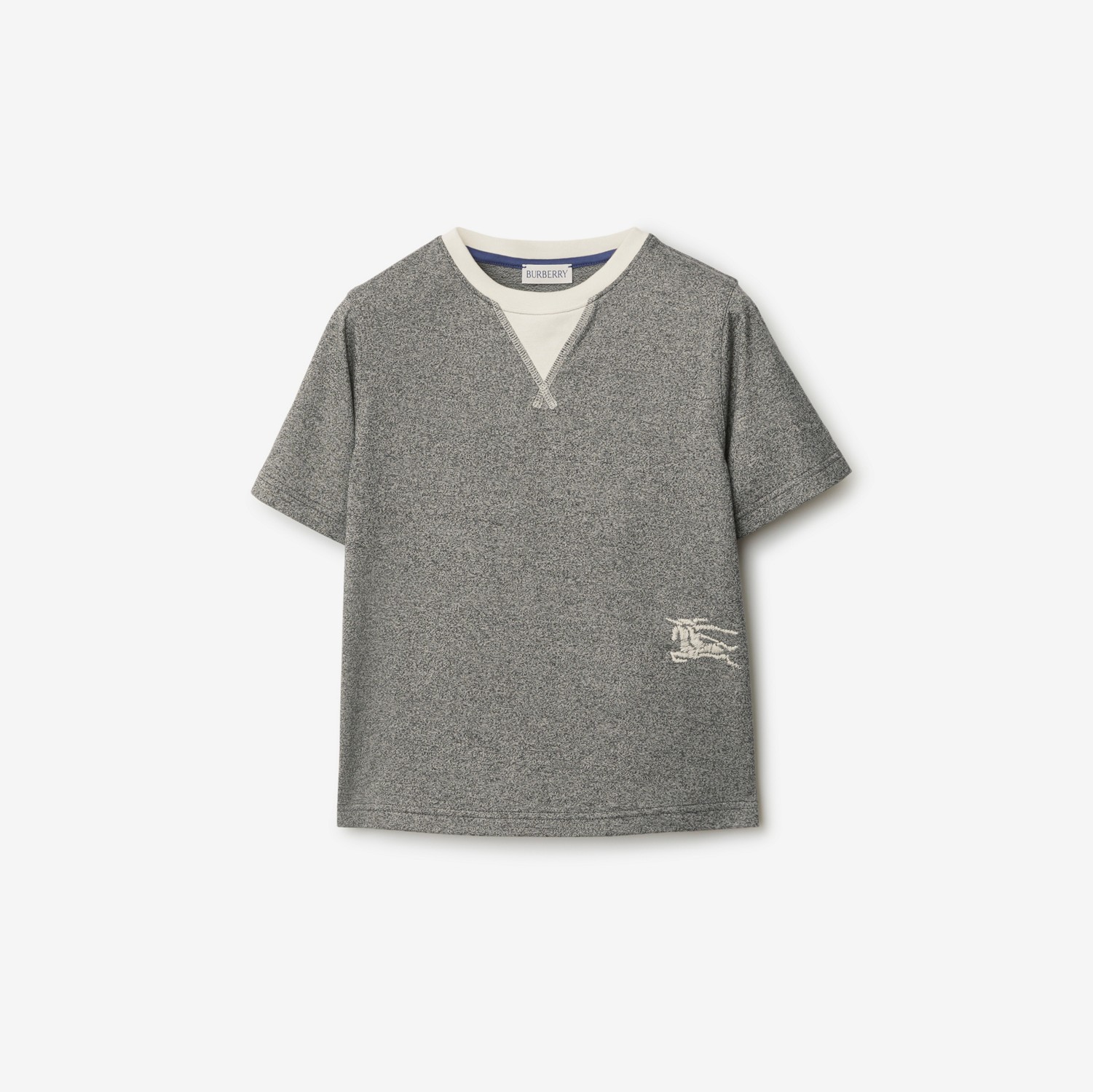 Two-tone Cotton T-shirt in Charcoal Grey Melange | Burberry® Official