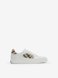 Leather and Check Terrace Sneakers​ in colour White/Sand