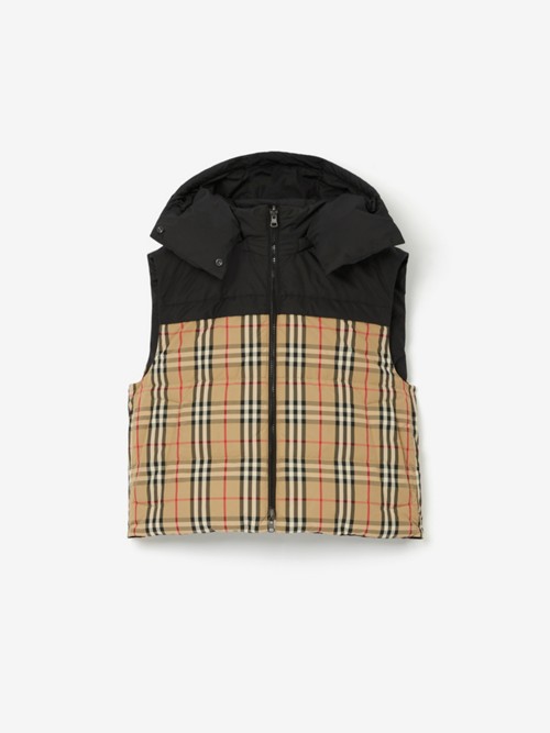 Burberry Reversible Check Puffer Gilet In Black