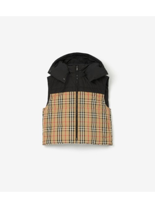 Burberry Reversible Check Puffer Gilet In Archive Beige
