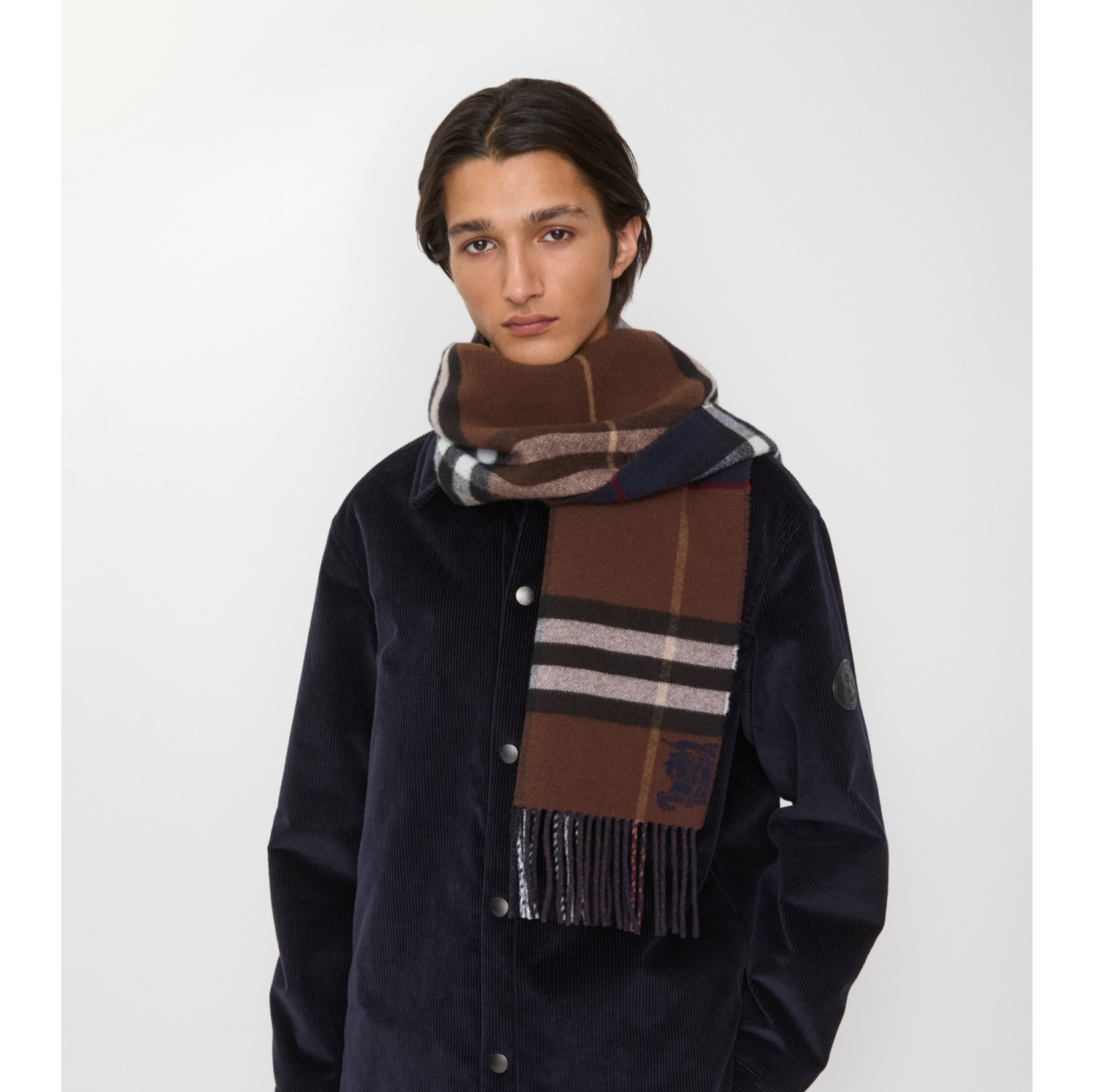 Contrast Check Cashmere Scarf