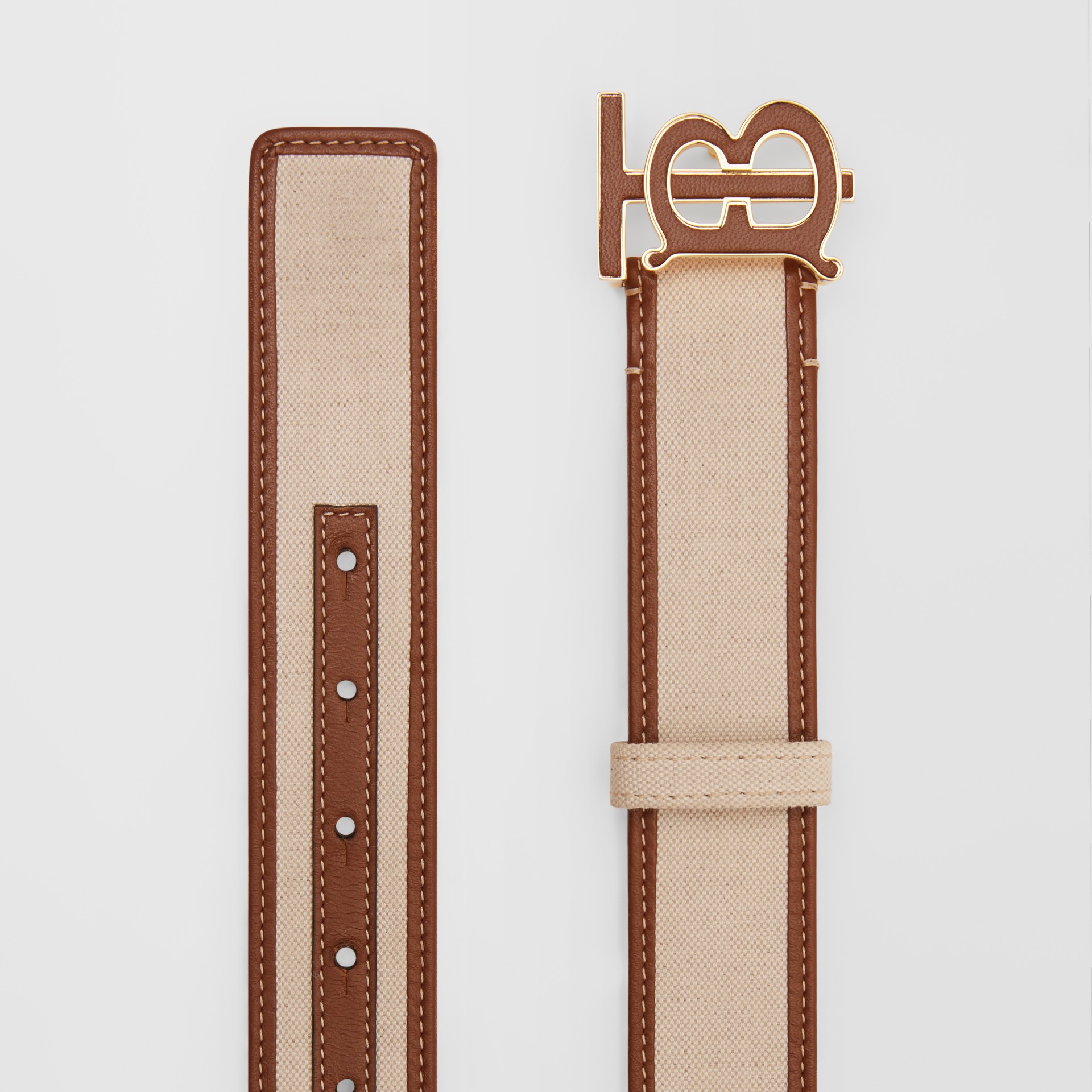 Monogram Motif Canvas And Leather Belt In Natural - Women 