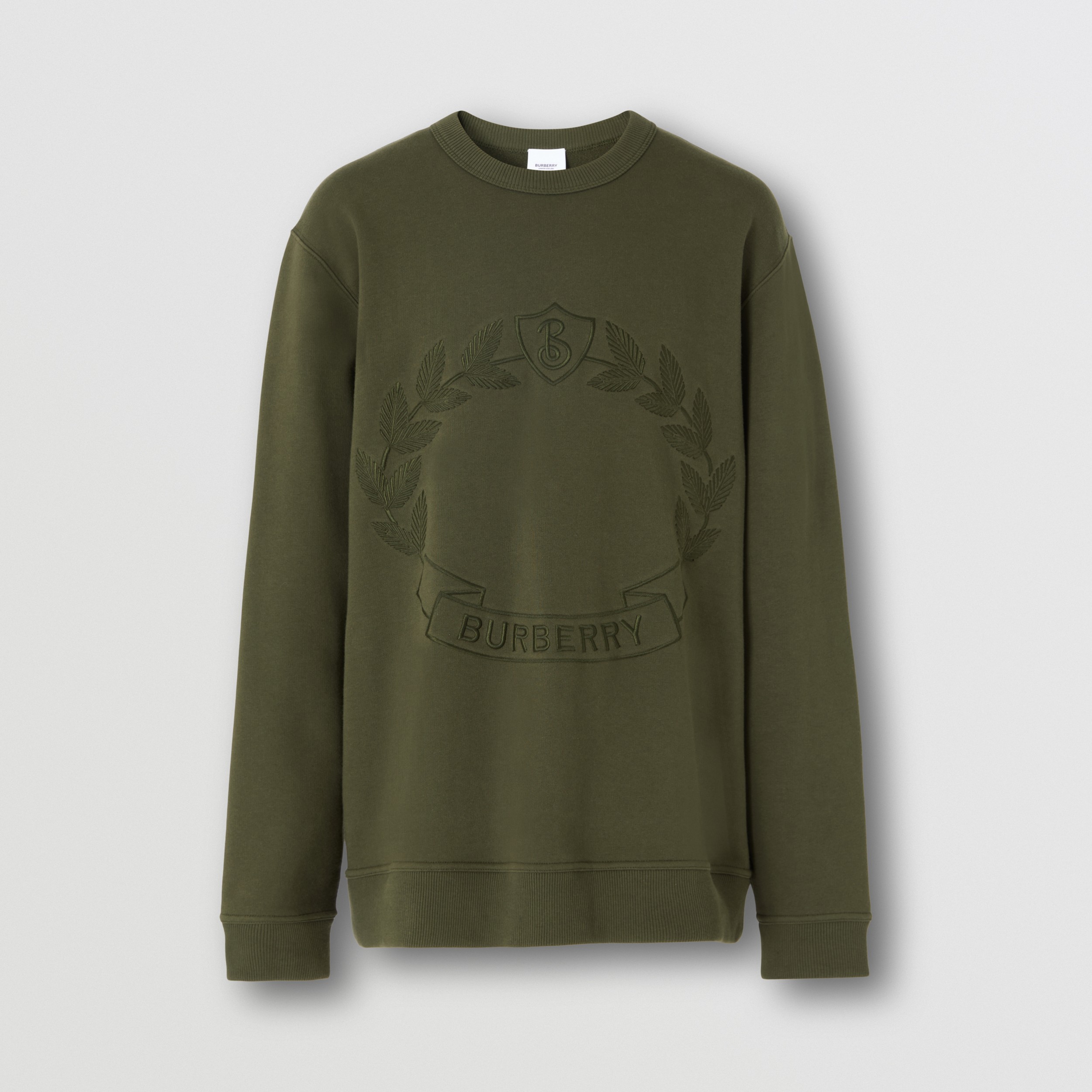 Embroidered Oak Leaf Crest Cotton Sweatshirt in Forest Green - Men | Burberry® Official - 4