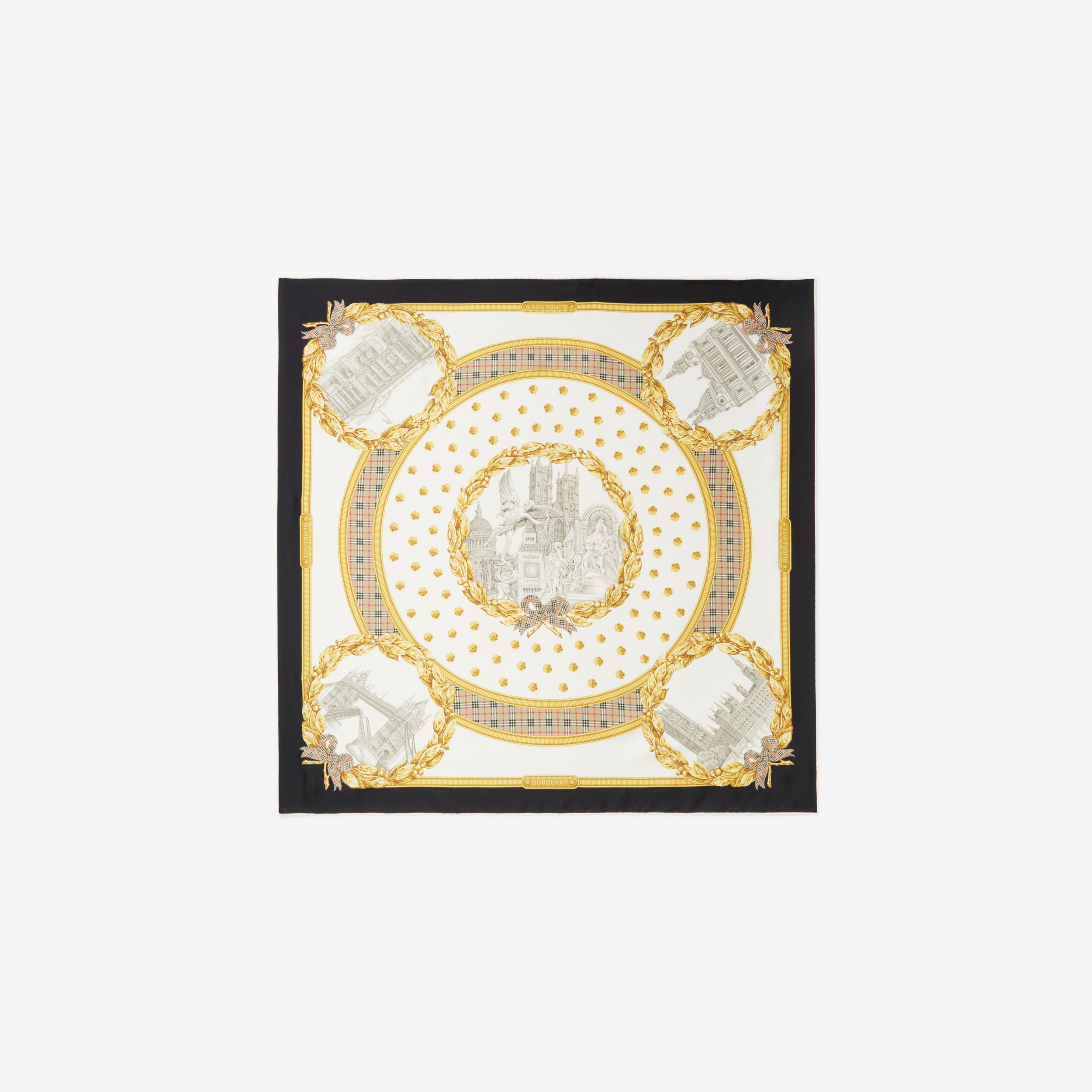 Pañuelo cuadrado en seda con motivos de monumentos (Negro) | Burberry® oficial - 2