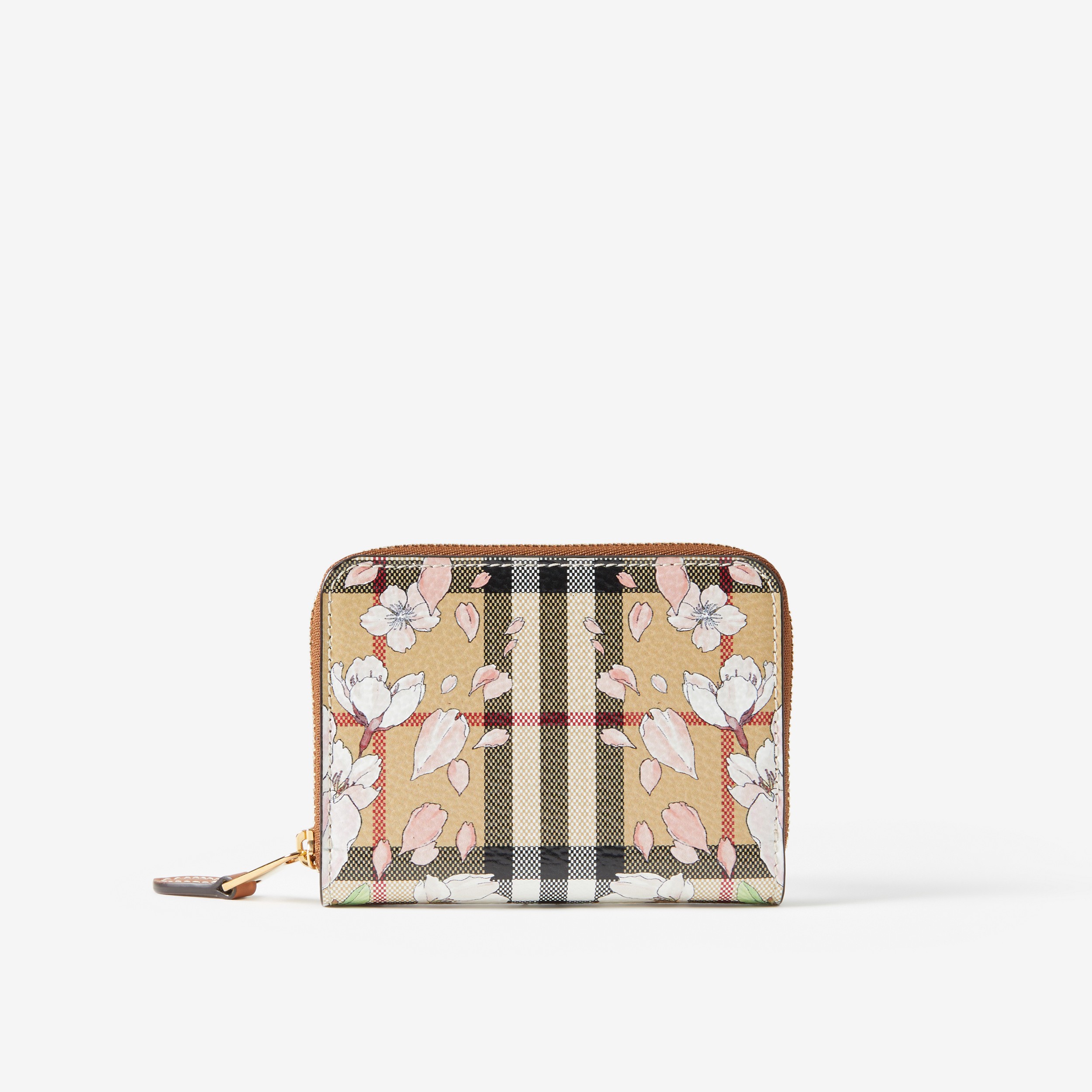 Floral Check Print Leather Zip Wallet in Archive Beige - Women | Burberry® Official - 1