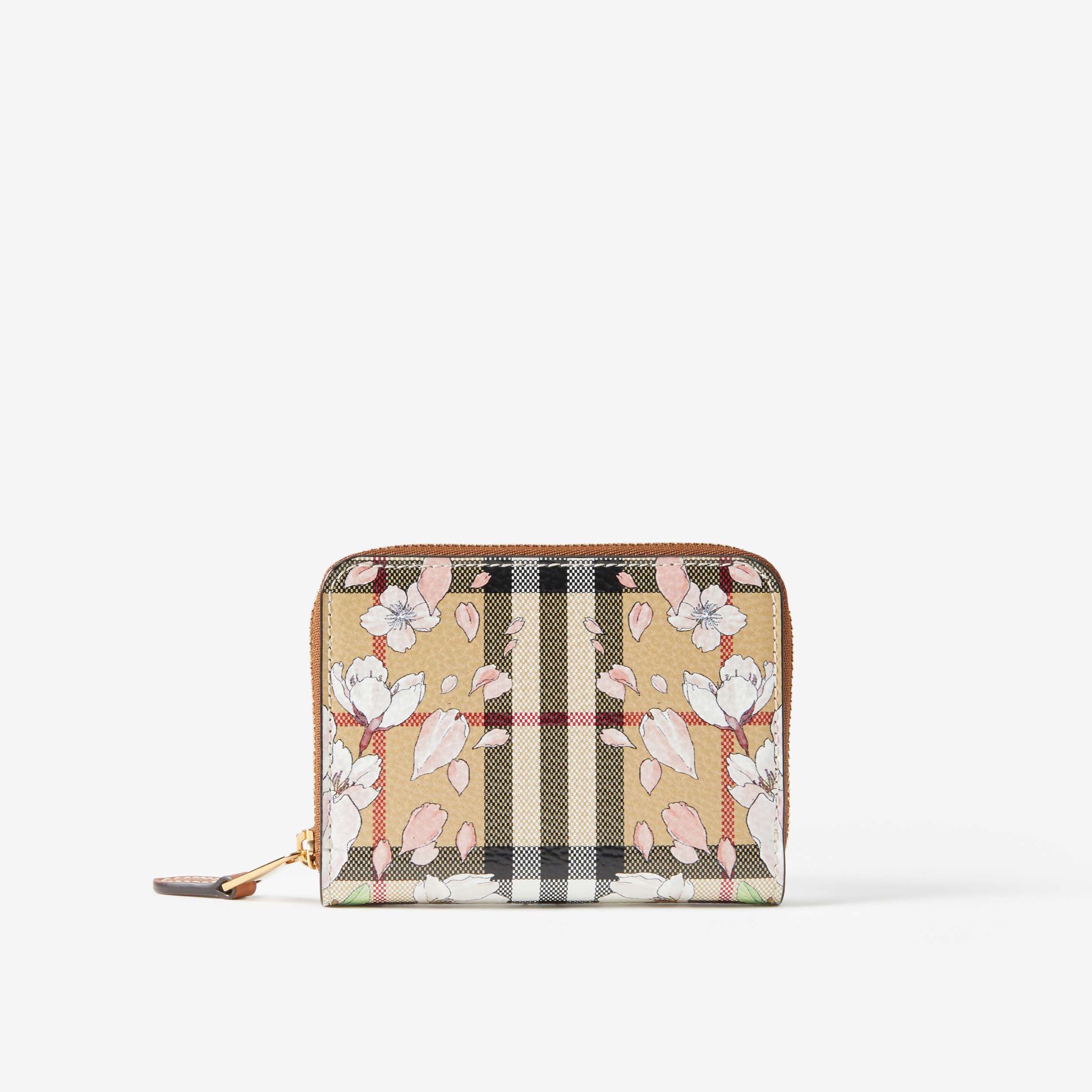 Floral Check Print Leather Zip Wallet in Archive Beige - Women | Burberry®  Official