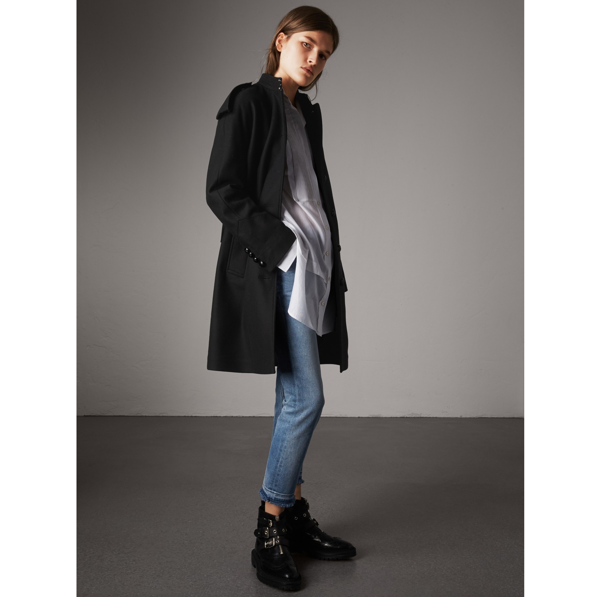 Collarless Wool Blend Coat in Black - Women | Burberry United States